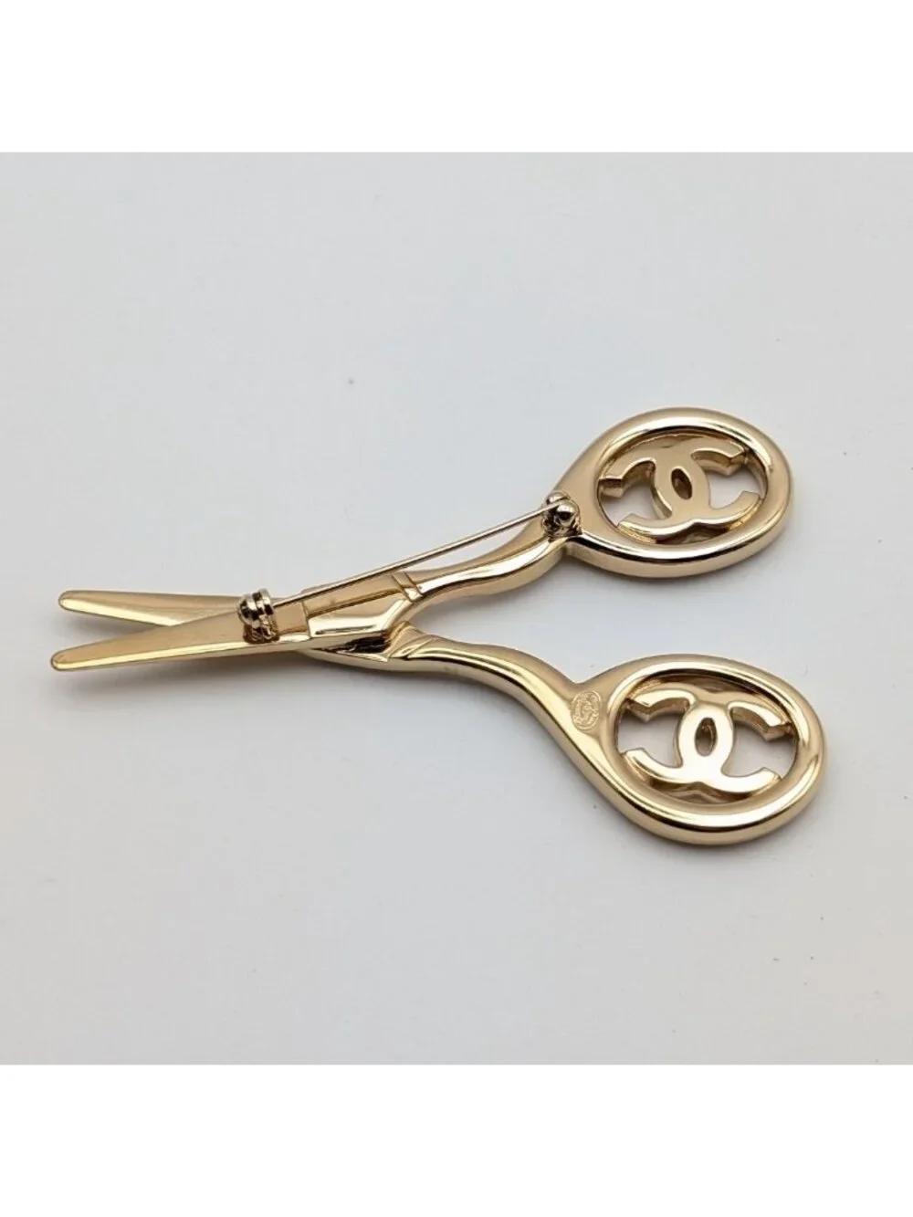 Chanel Brooch CC Logo Scissors Gold Rhinestone